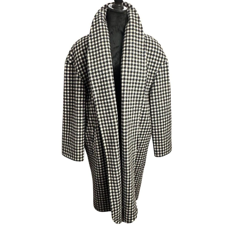 Wellington Fashions Vintage 80's Houndstooth L Coat‎ Black White Wool Blend